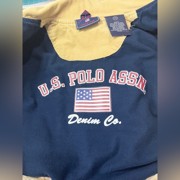 US Polo Assn kids Button Beige Bomber Button Up Jacket. Size: 7x Part Corduroy - Picture 11 of 14